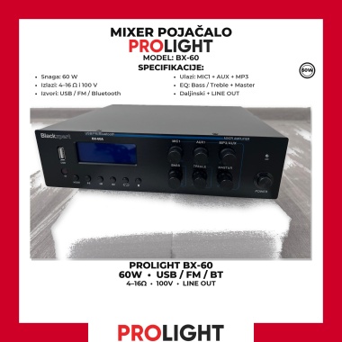 BLACKXPERT BX-60 Mixer pojačalo 60 W, USB/FM/Bluetooth, 100 V