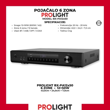 BLACKXPERT BX-PA 12×50 Zonsko pojačalo 600 W, 6 zona / 12 kanala, DSP, Bluetooth