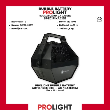 PROLIGHT BUBBLE BATTERY Baterijska mašina za balone 25 W sa daljinskim