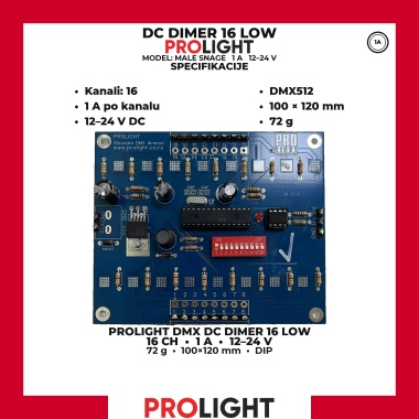 PROLIGHT DMX DC DIMER 16 LOW, 16 kanala 1 A male snage, 12–24 V