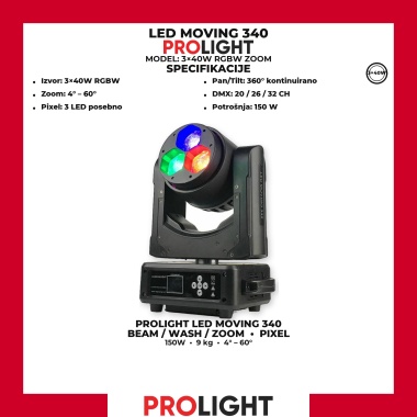 PROLIGHT LED MOVING 340 Zoom Wash Moving Head 3×40 W RGBW