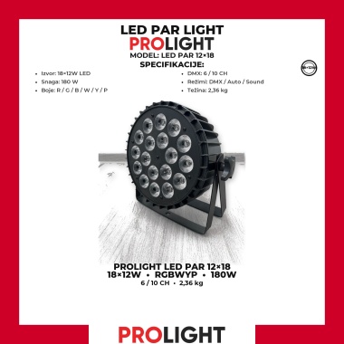 PROLIGHT LED PAR 18×12 W RGBWA+UV 180 W
