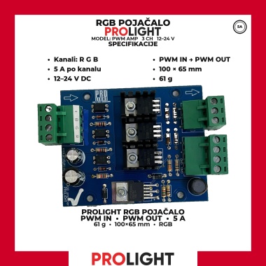 PROLIGHT RGB pojačalo PWM 3 × 5 A, 12–24 V