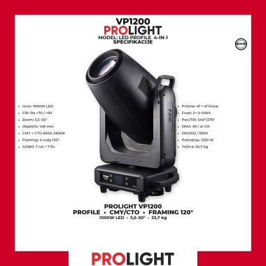 PROLIGHT VP1200 LED Profile Framing Moving Head 4 u 1, 1000 W