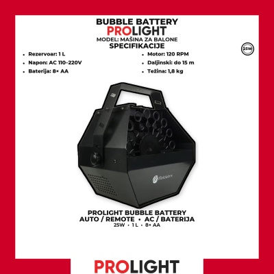 PROLIGHT BUBBLE BATTERY Baterijska mašina za balone 25 W sa daljinskim