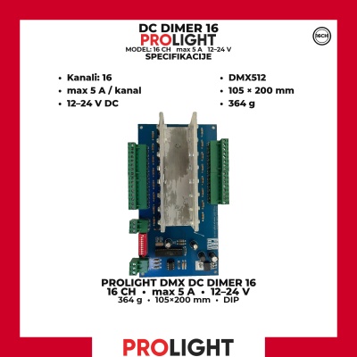 PROLIGHT DMX DC DIMER 16, 16 kanala do 5 A, 12–24 V