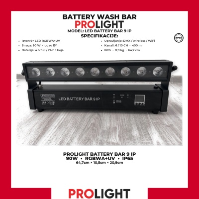 PROLIGHT LED BATTERY BAR 9 IP Baterijski wash bar 90 W RGBWA+UV IP65
