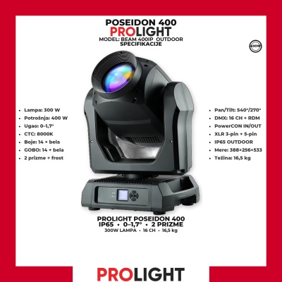 PROLIGHT POSEIDON 400IP IP65 Beam Moving Head 300 W