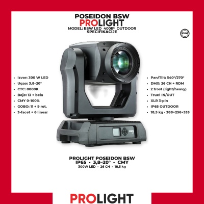 PROLIGHT POSEIDON BSW IP65 Hybrid Moving Head 300 W LED