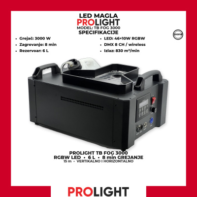 PROLIGHT TB FOG 3000 LED mašina za dim 3000 W sa RGBW prstenom