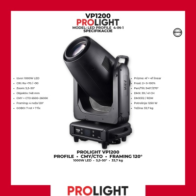 PROLIGHT VP1200 LED Profile Framing Moving Head 4 u 1, 1000 W