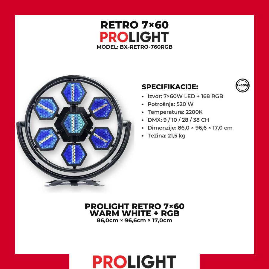 BLACKXPERT RETRO 7×60 LED Vintage scensko svetlo 7×60 W + RGB