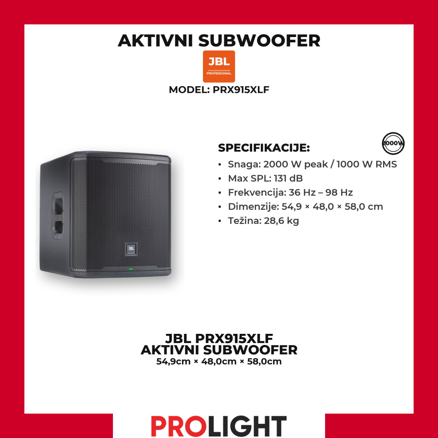 JBL PRX915XLF Aktivni subwoofer 15" 2000 W