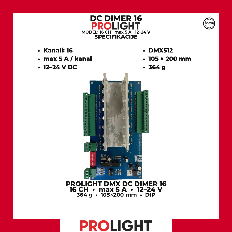 PROLIGHT DMX DC DIMER 16, 16 kanala do 5 A, 12–24 V