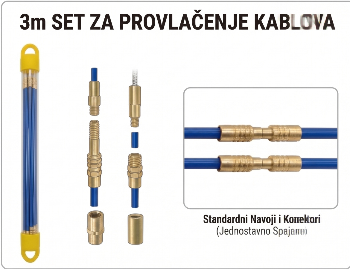 PROLIGHT Fiberglas šipke za provlačenje kablova 3 m, set 10 × 0,3 m
