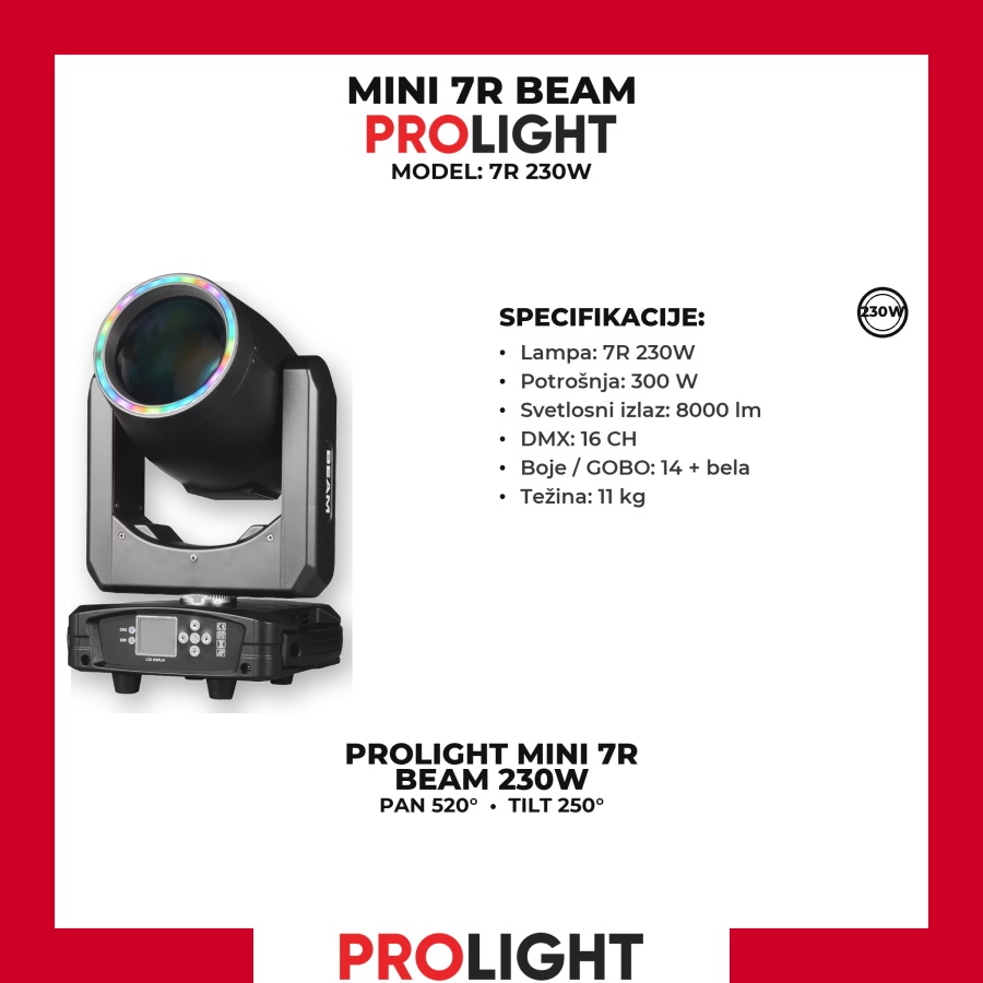 PROLIGHT Mini 7R Beam 230 W sa LED O-Ring prstenom