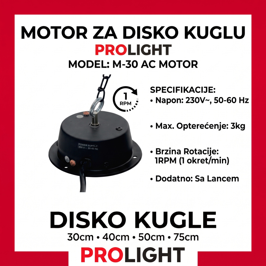 PROLIGHT Motor za disko kuglu 30 cm, 1 rpm