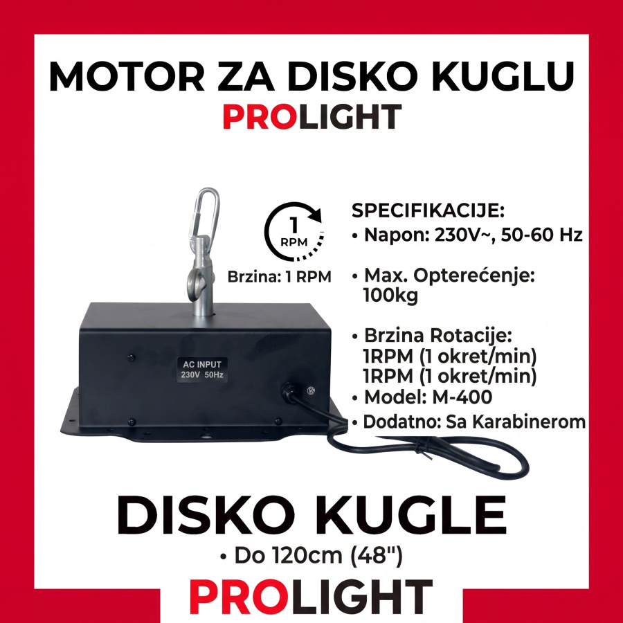 PROLIGHT Motor za disko kuglu 75 cm, 1 rpm