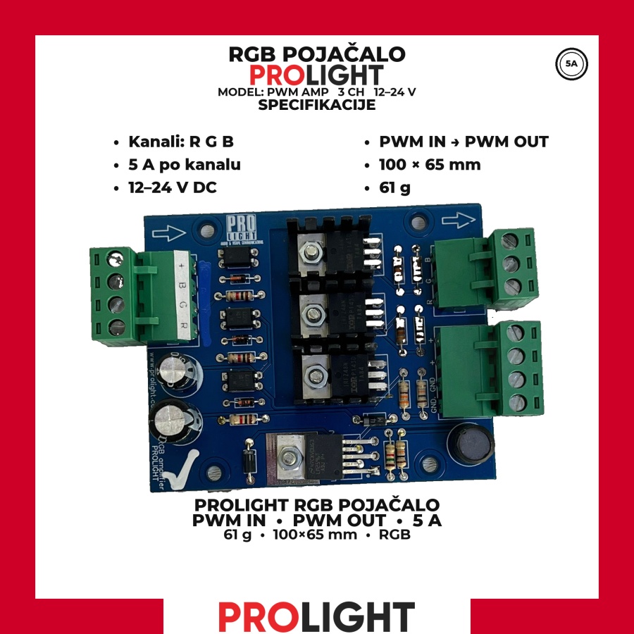 PROLIGHT RGB pojačalo PWM 3 × 5 A, 12–24 V