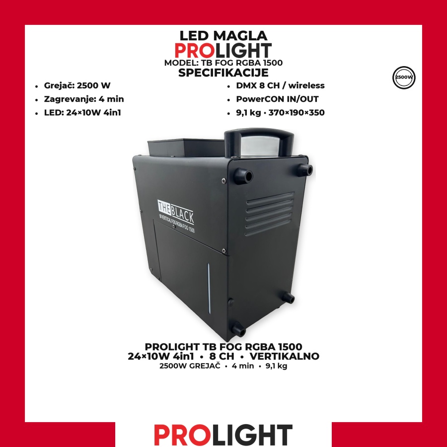 PROLIGHT TB FOG RGBA 1500 Vertikalna LED mašina za dim 24×10 W