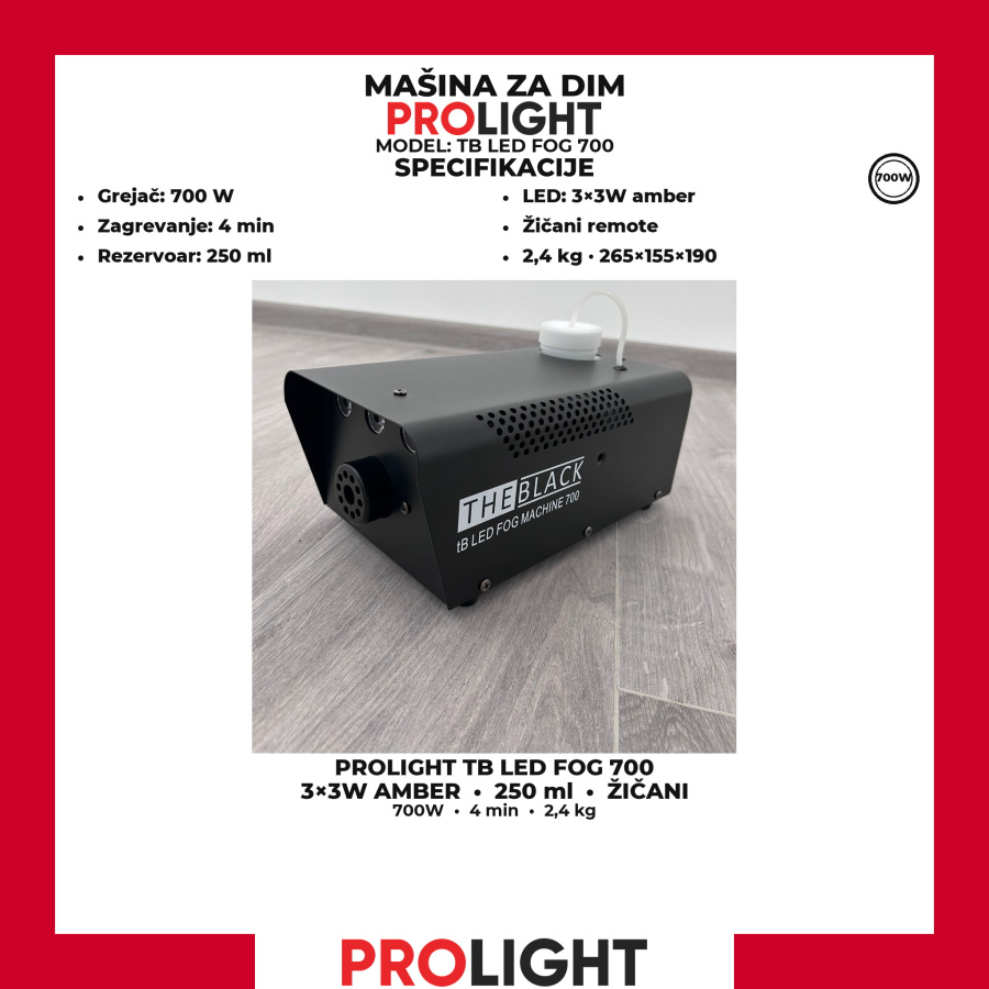 PROLIGHT TB LED FOG 700 Mašina za dim 700 W sa amber LED