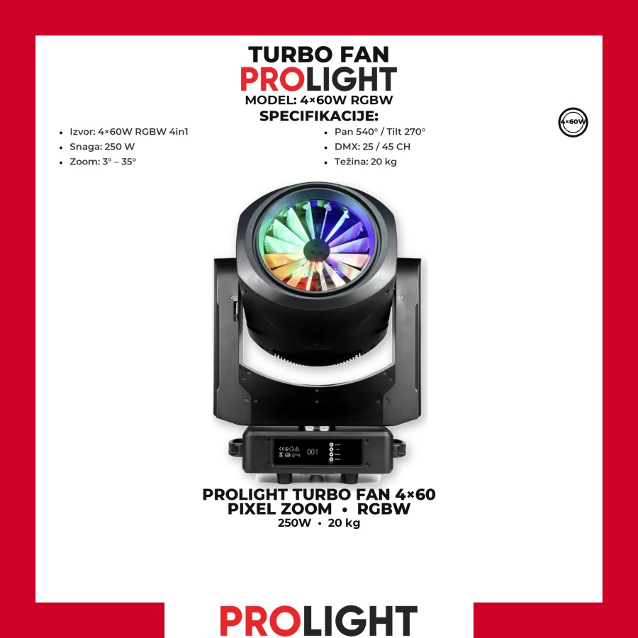 PROLIGHT TURBO FAN 4×60 LED Turbofan Moving Head 4×60 W RGBW